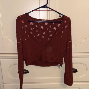 Embroidered V-Neck Top